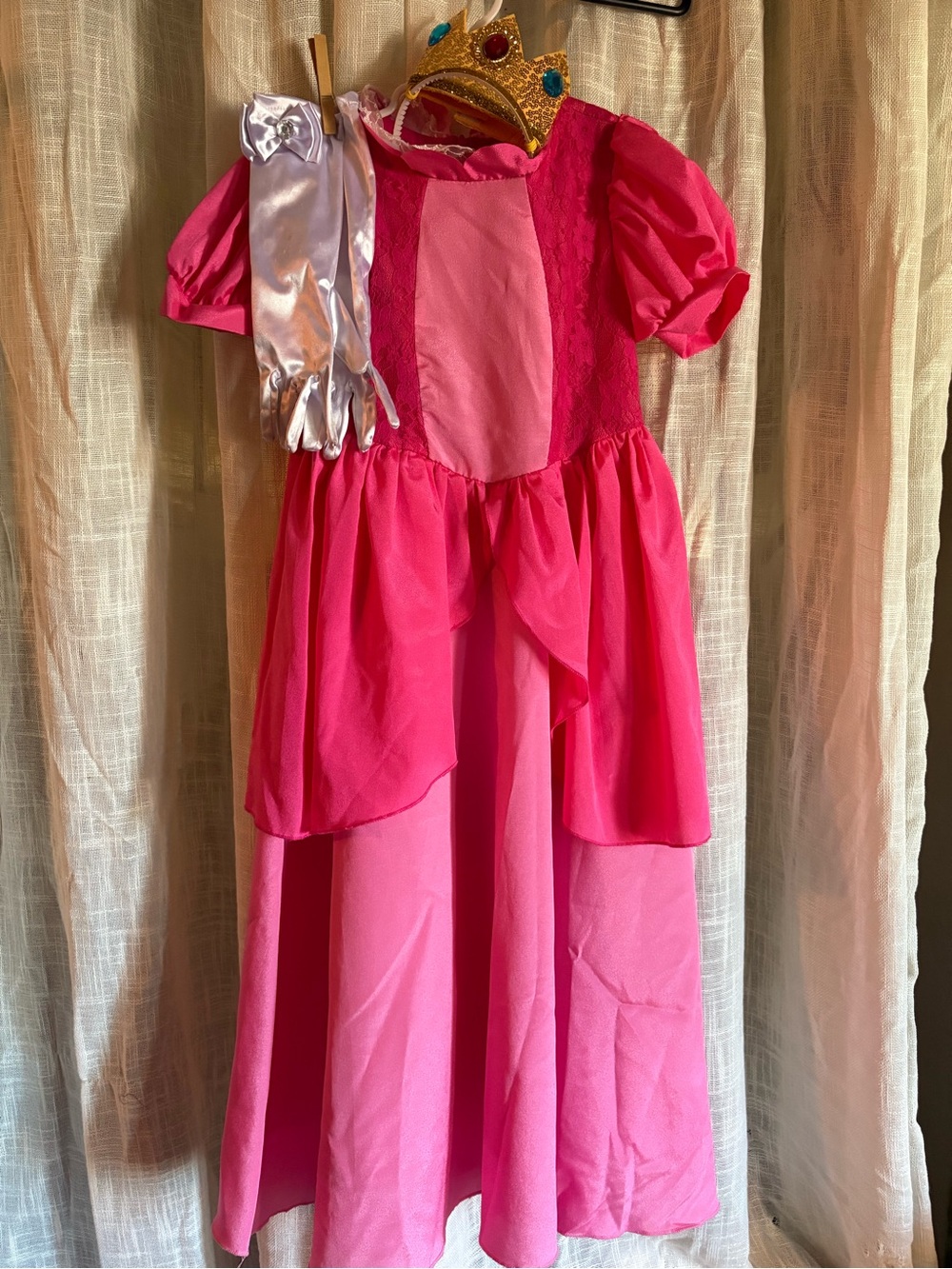 Princess Peach Costume Dress with Crown and Gloves Size